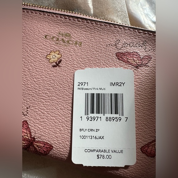 Coach Pink Floral and Butterfly Women's Wristlet - Picture 3 of 4